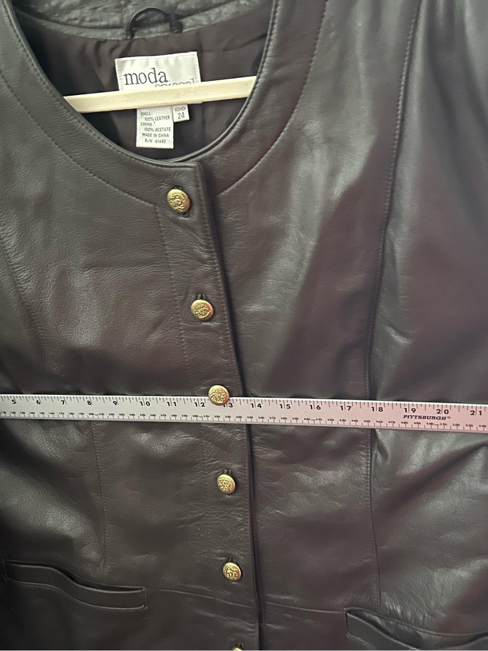 Moda Spiegel Classic Brown Leather Button Front Jacket with Gold Tone Buttons - Picture 10 of 12